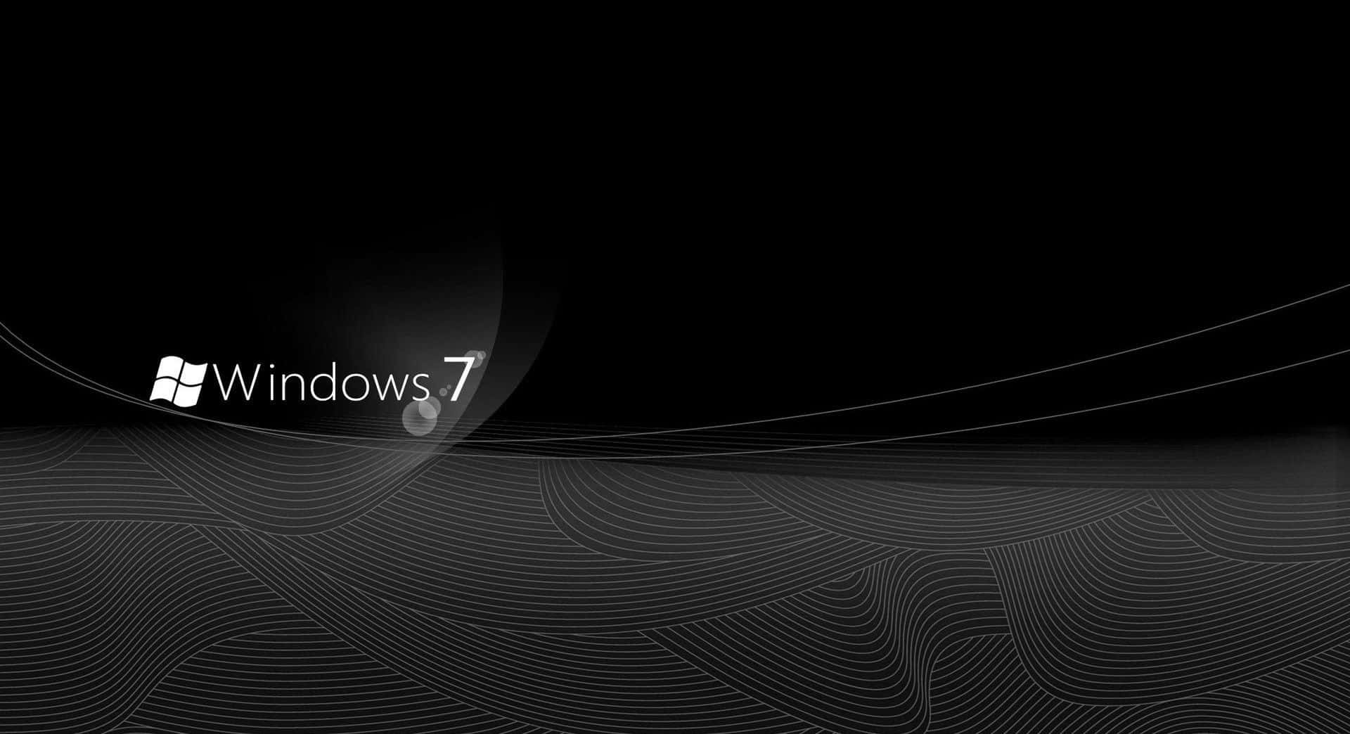 鎖屏 桌布 壁紙 — Windows 7 標誌在黑色背景上柔和發光，並帶有流動的白色線條圖案。