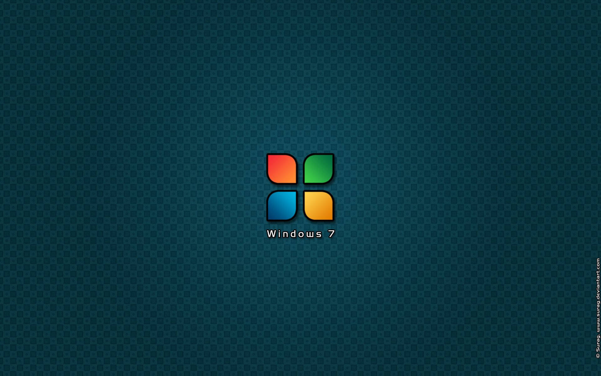 Windows 7 桌布 壁紙 — Windows 7 標誌居中於深青綠色背景上，帶有細微網格圖案。