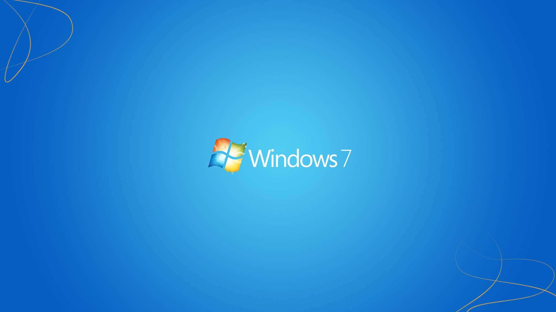 Windows 7 桌布 壁紙 — Windows 7 標誌居中於漸變藍色背景上，角落有優雅的白色漩渦。