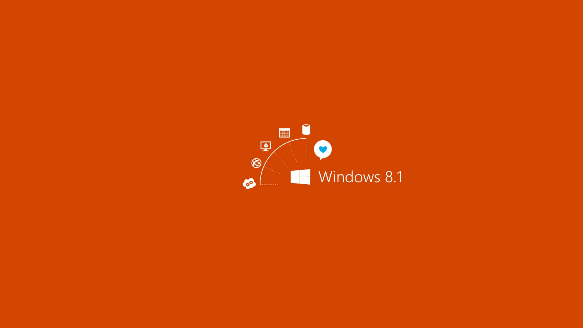 Windows 8 桌布 壁紙 — Windows 8.1 標誌，帶有應用程式圖示，背景為純橙色。