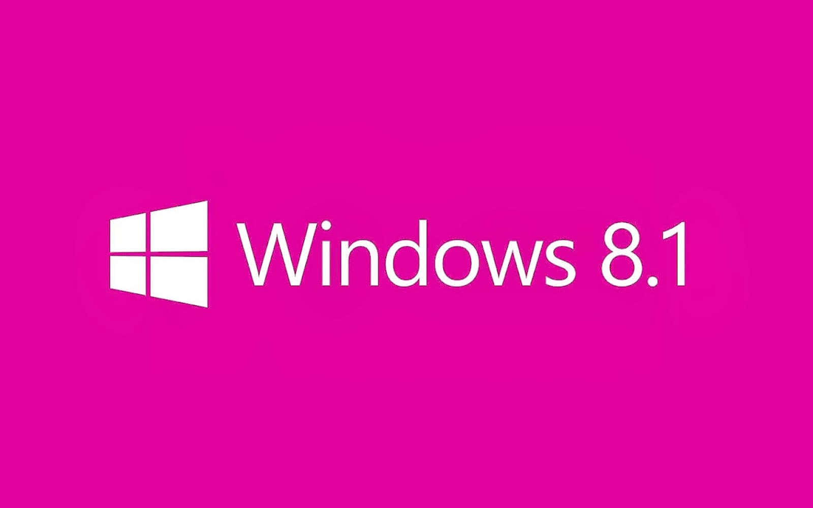 粉紅色 桌布 壁紙 — Windows 8.1 標誌以白色文字和圖示居中顯示在充滿活力的洋紅色背景上。