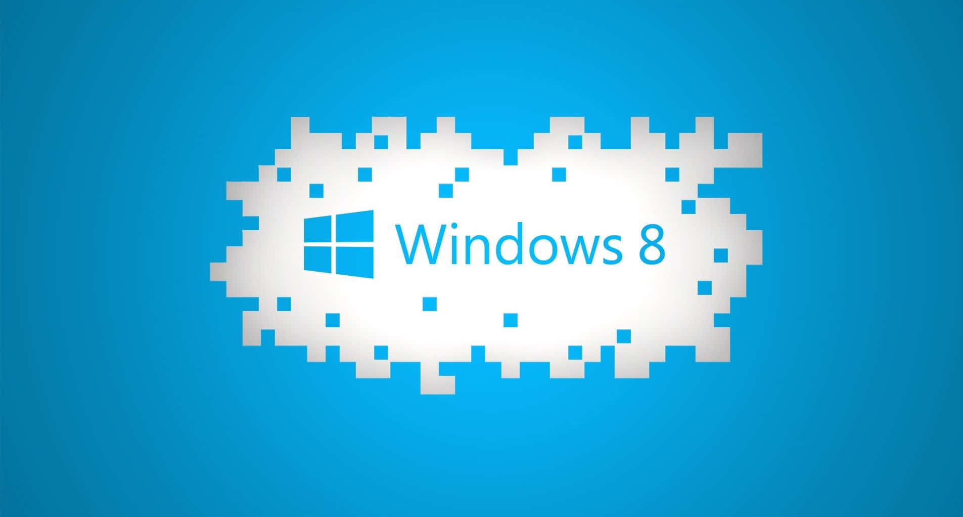 Windows 8 標誌在像素化雲朵上，背景為藍色。 — Windows 11 壁紙