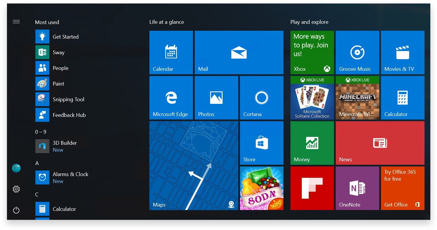 Windows 8 開始畫面，深色背景上顯示色彩繽紛的應用程式磚塊。 — Windows 11 壁紙