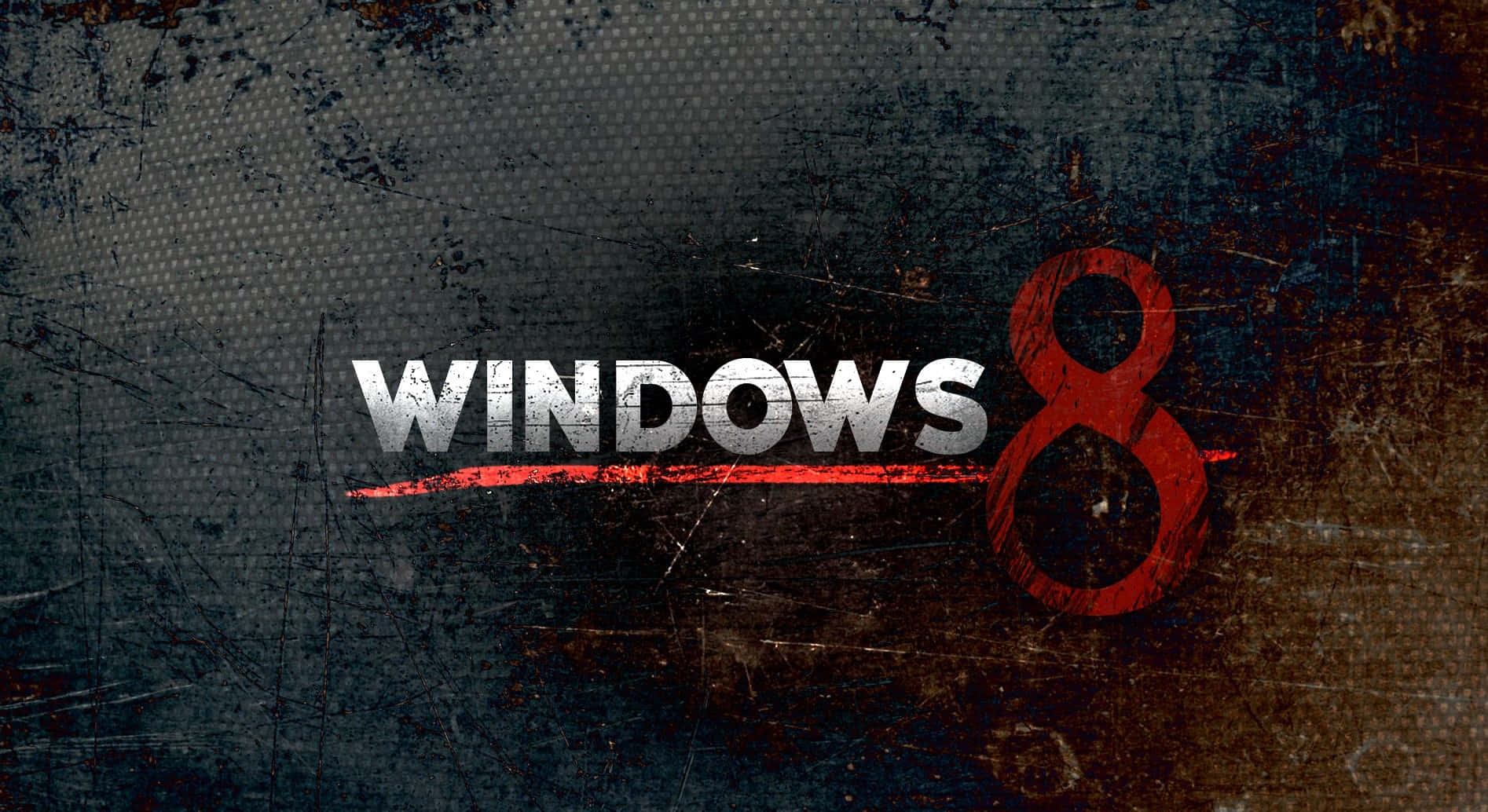 Windows 8 桌布 壁紙 — Windows 8 標誌以風化銀色和紅色呈現，背景為粗糙的深色紋理。