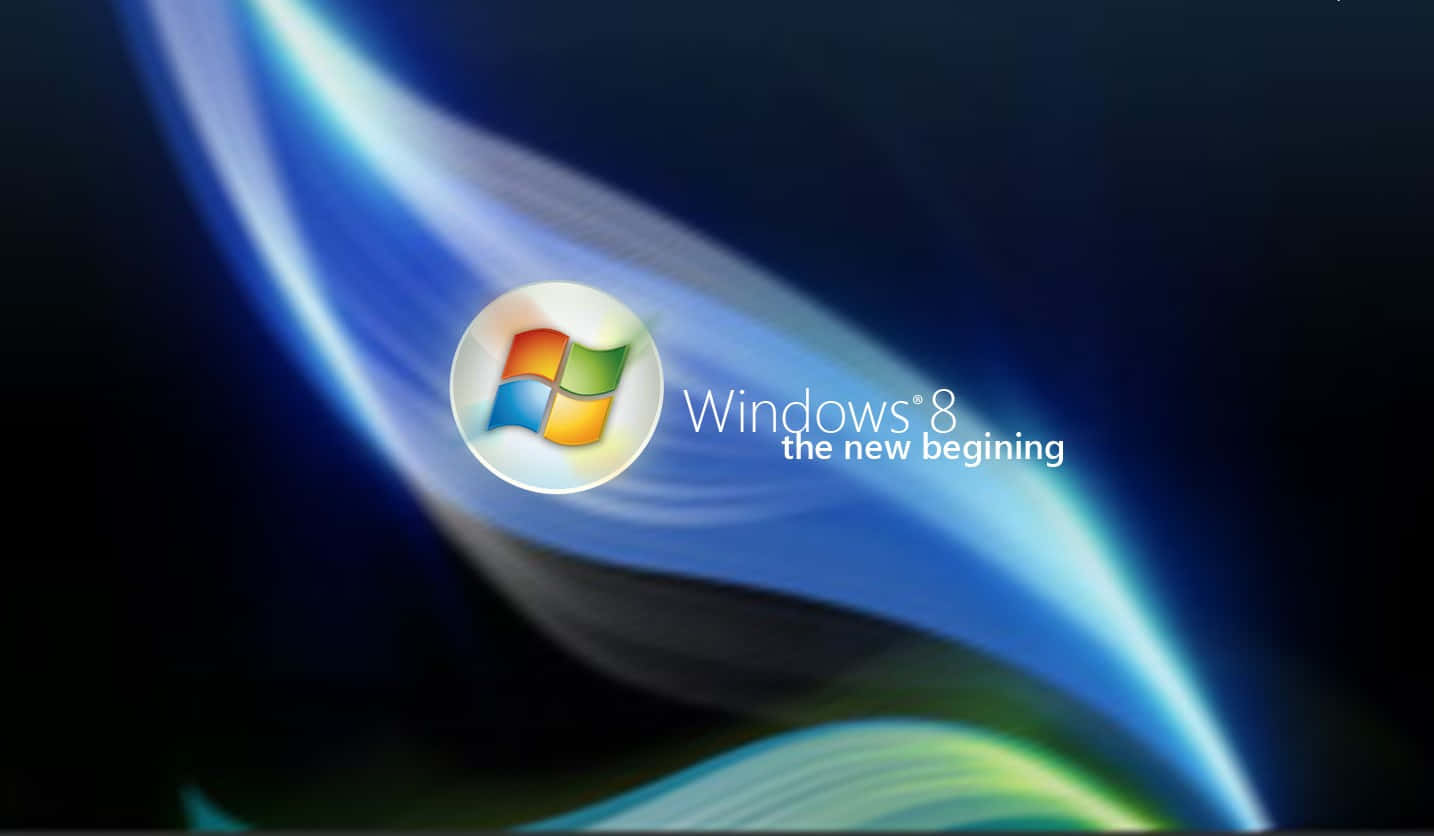 Windows 8 桌布 壁紙 — Windows 8 標誌在動態藍綠色光條的中心發光，背景為深色。
