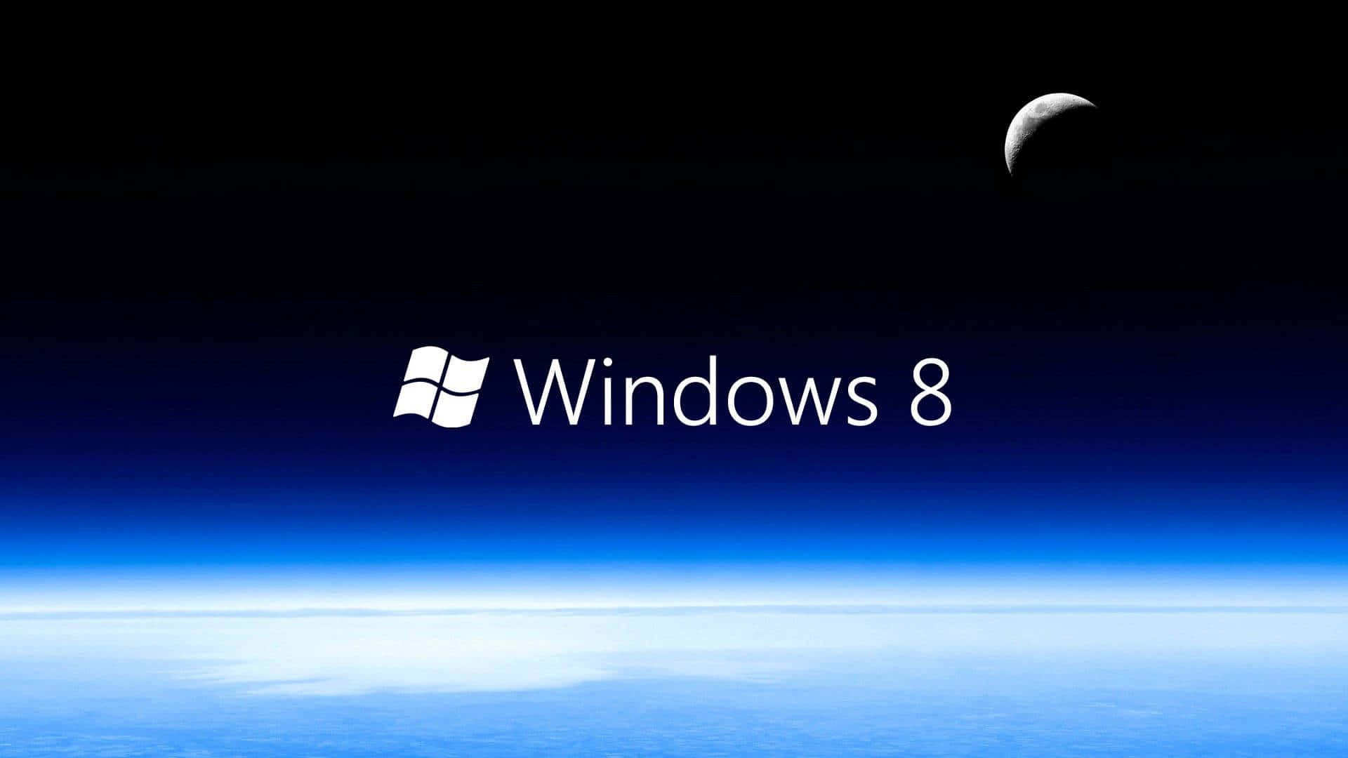 Windows 8 桌布 壁紙 — Windows 8 標誌在深空中新月下漂浮在地球彎曲的地平線上方。