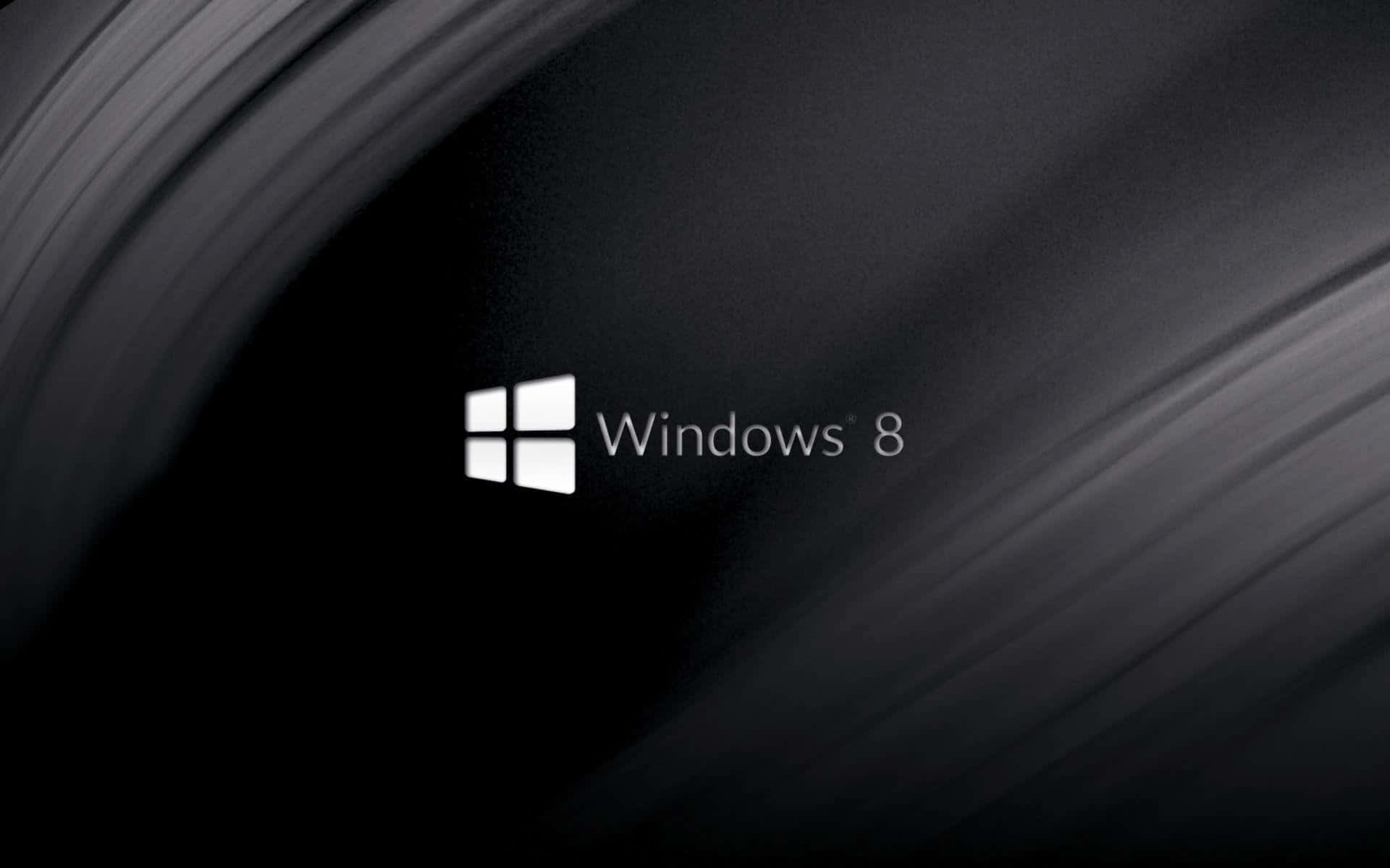 Black Windows 桌布 壁紙 — Windows 8 標誌居中於深色抽象旋轉灰色背景上，帶有柔和的光線條紋。
