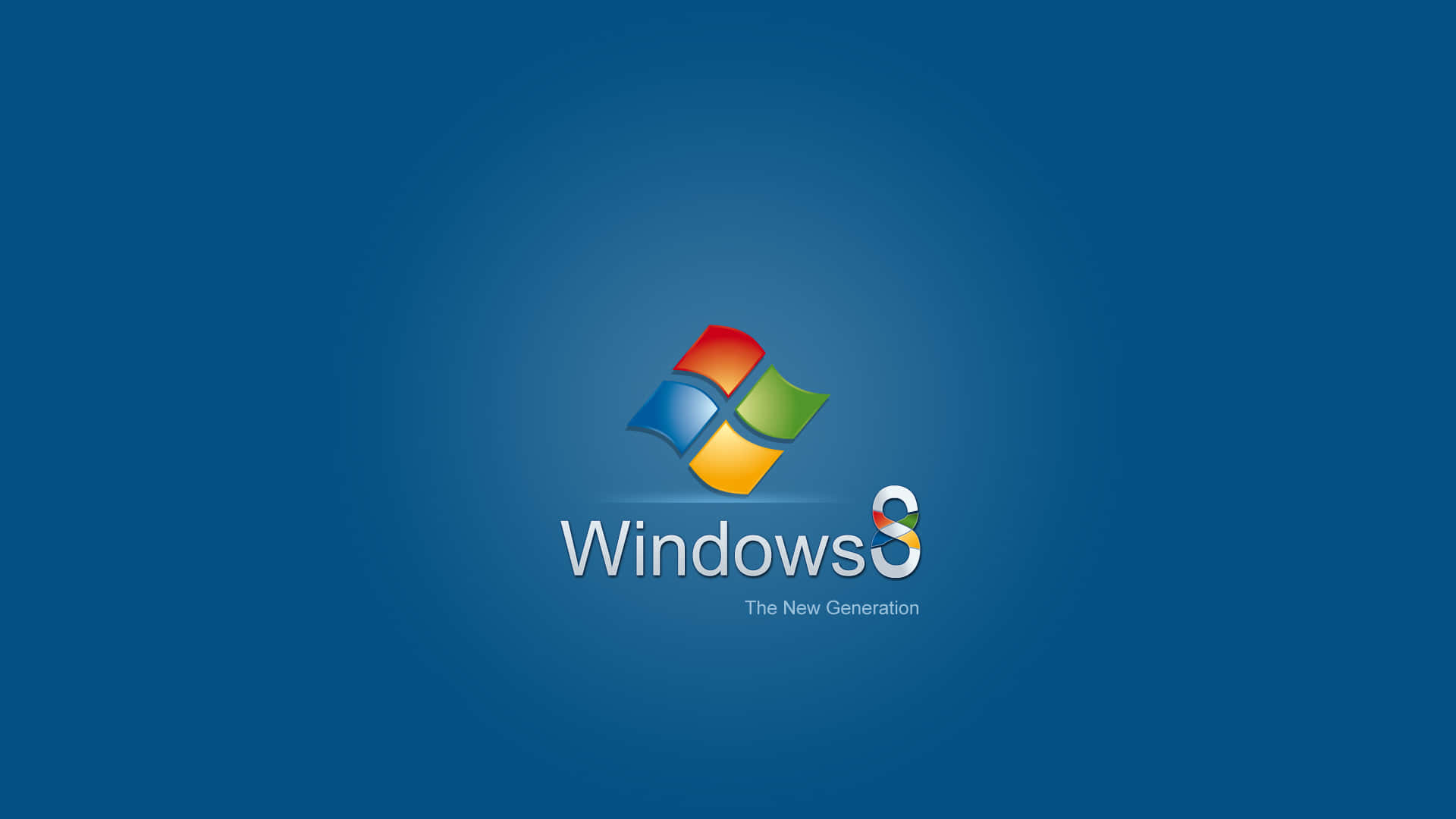 Windows 8 桌布 壁紙 — Windows 8 標誌居中於漸層藍色背景上，附有標語 The New Generation。