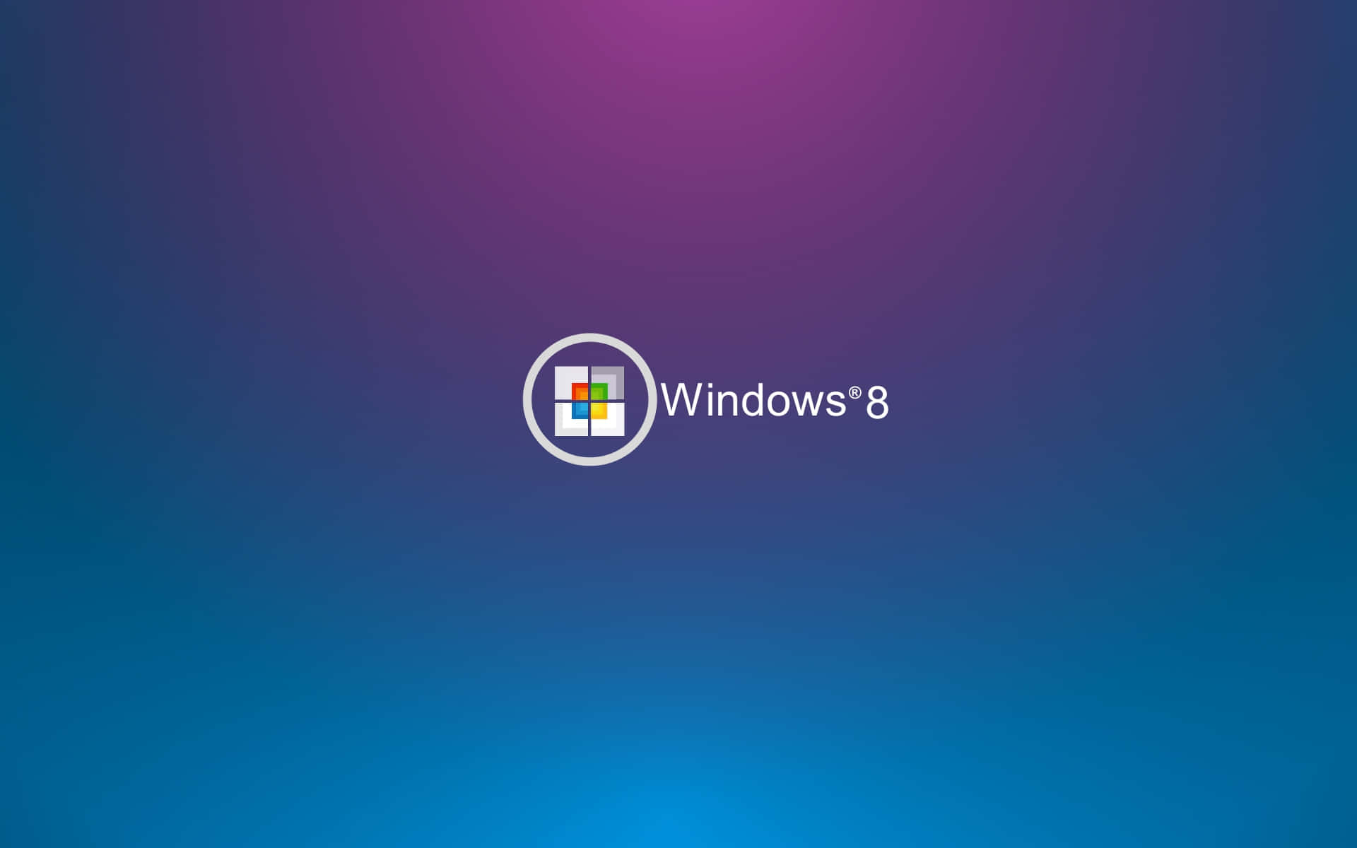 Windows 8 桌布 壁紙 — Windows 8 標誌居中於由藍色漸變至紫色的背景上。