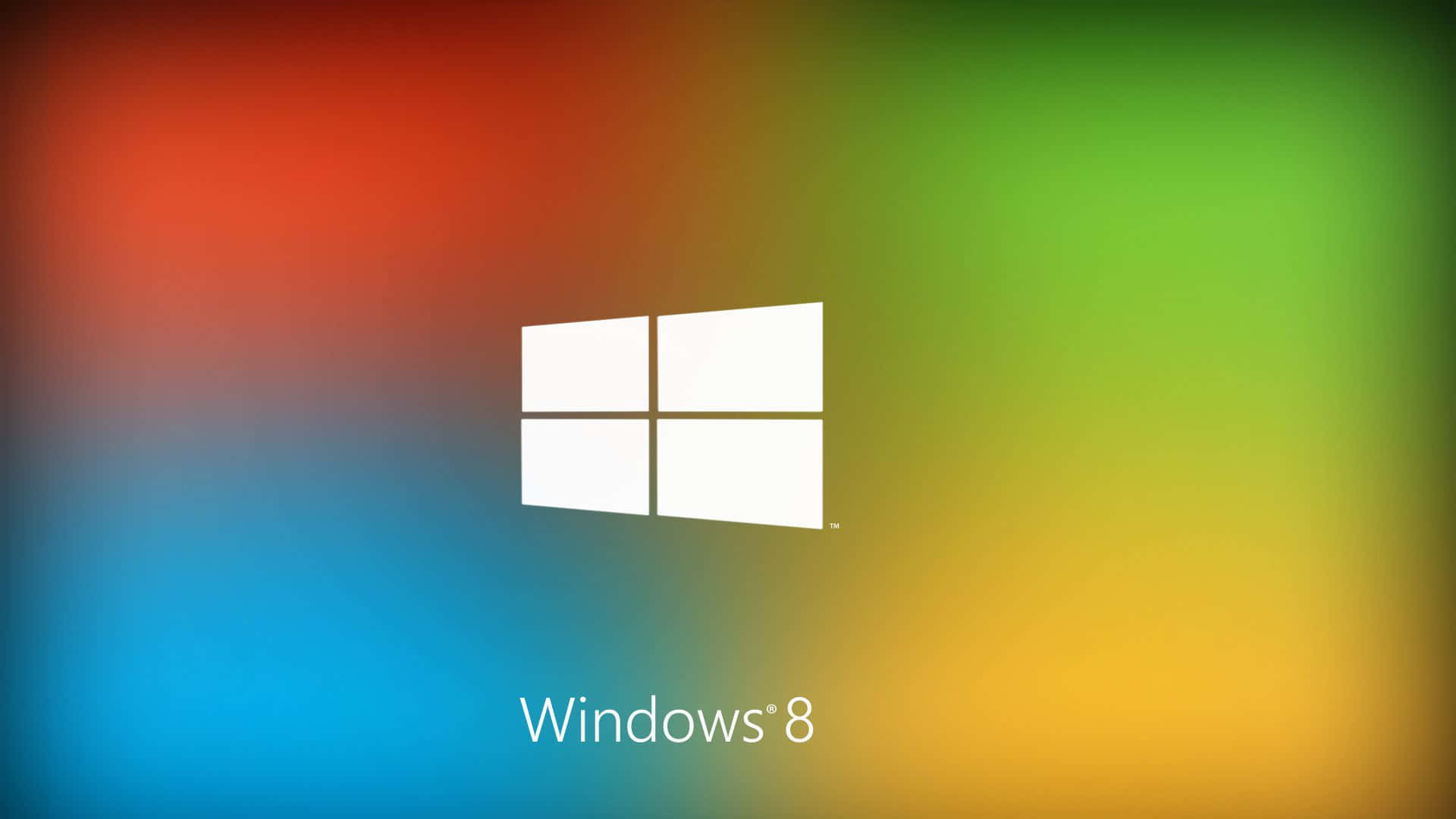 Windows 8 桌布 壁紙 — Windows 8 標誌居中於紅、藍、綠、黃的鮮豔漸層背景上。
