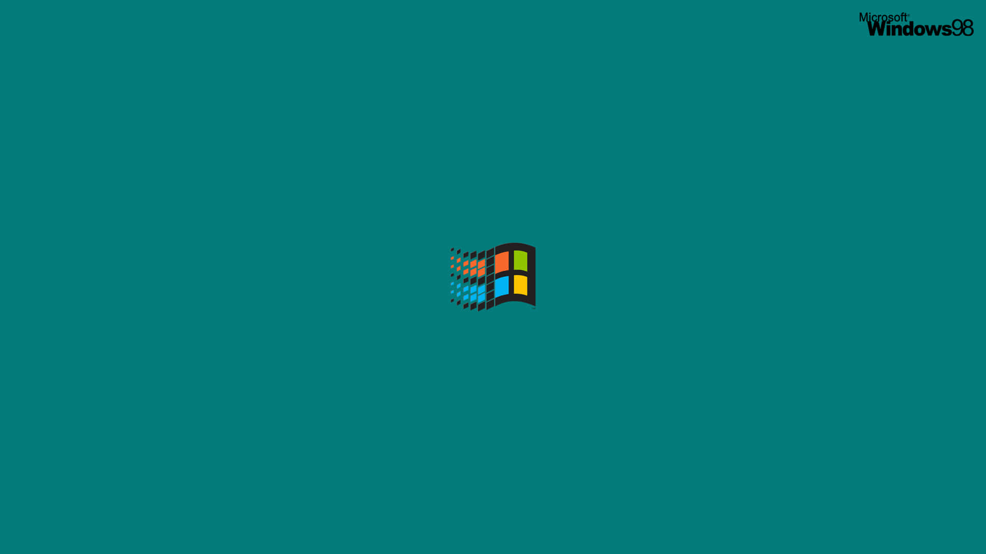 Windows 98 標誌在青色背景上，角落有 Microsoft 文字。