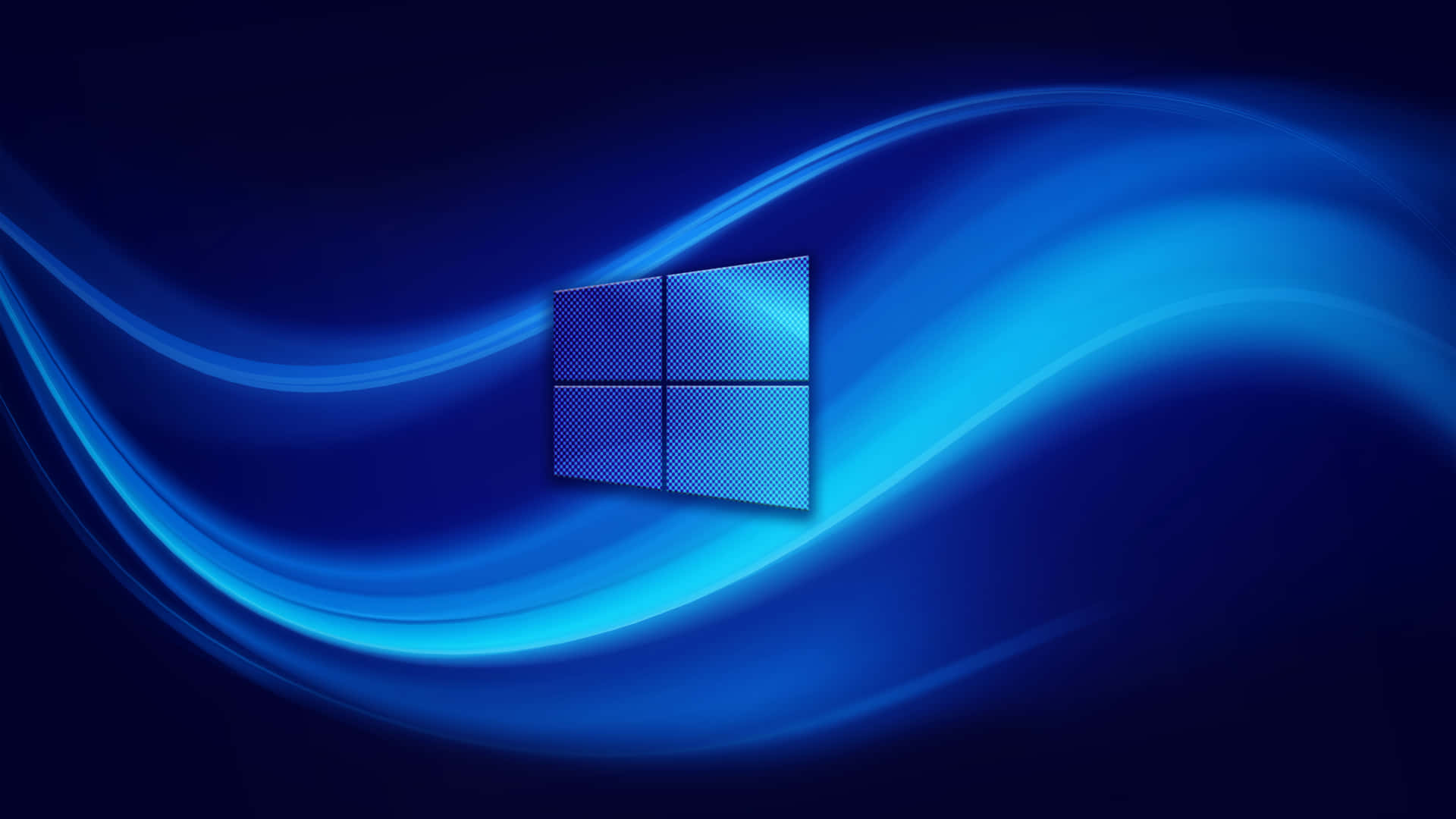 Windows 標誌被流動的藍色光波環繞。 — Windows 11 壁紙