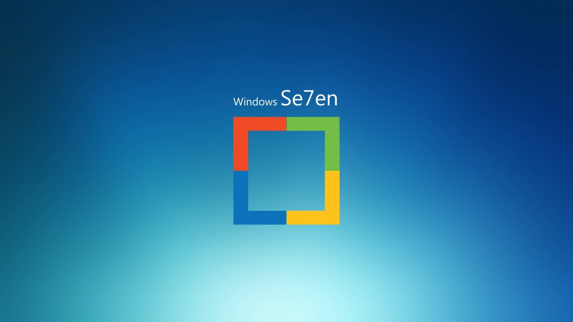 Windows 7 桌布 壁紙 — Windows Se7en 標誌，彩色方形框架居中於漸變藍色背景上。