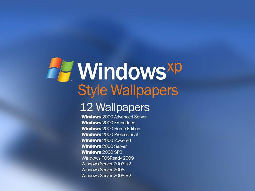 Xp 桌布 壁紙 — Windows XP 風格桌布宣傳畫面，帶有標誌和相容版本，顯示在藍色漸變背景上。
