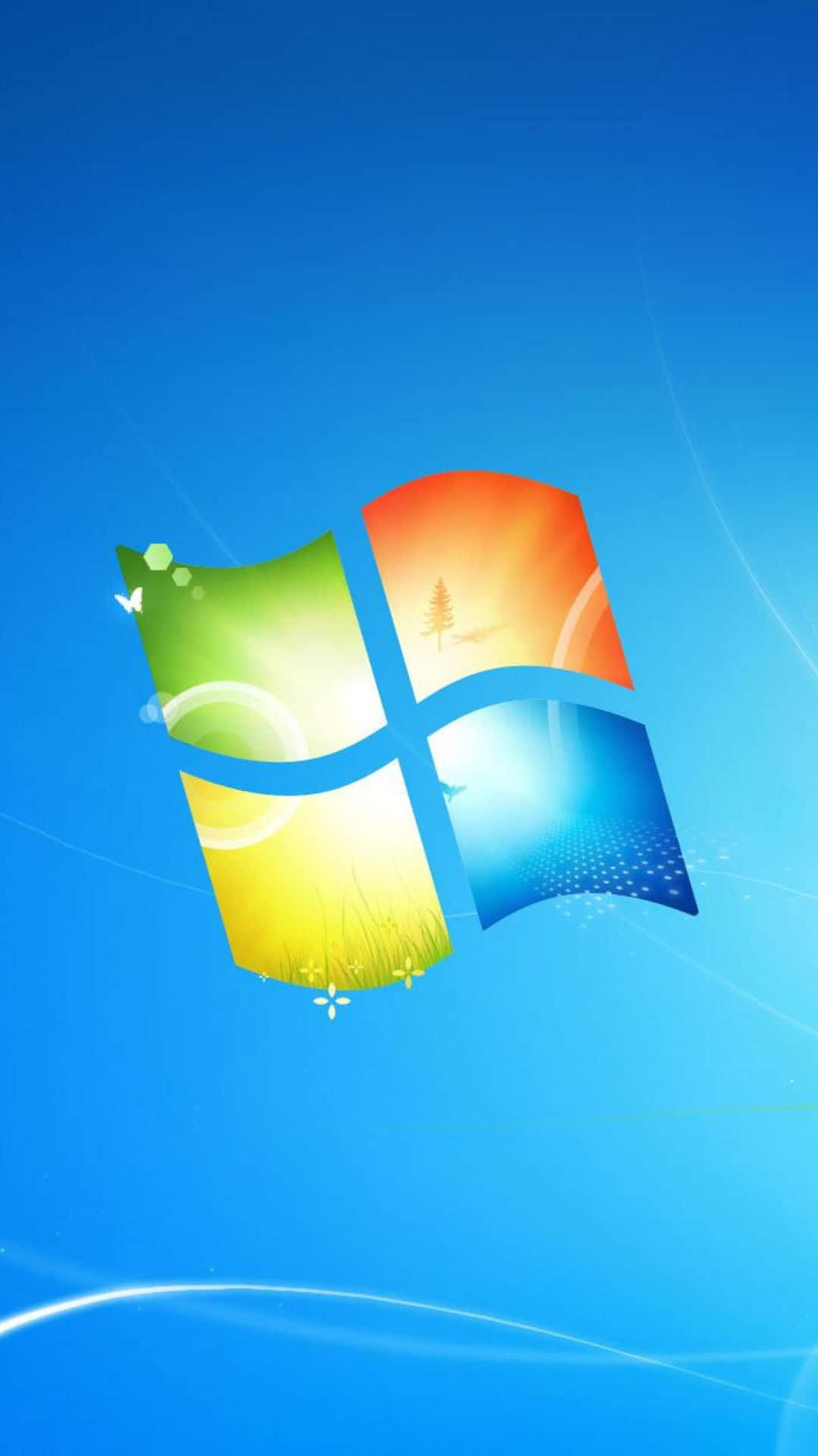 Windows 標誌，每個窗格在藍色漸變背景上顯示自然場景。 — Microsoft 壁紙