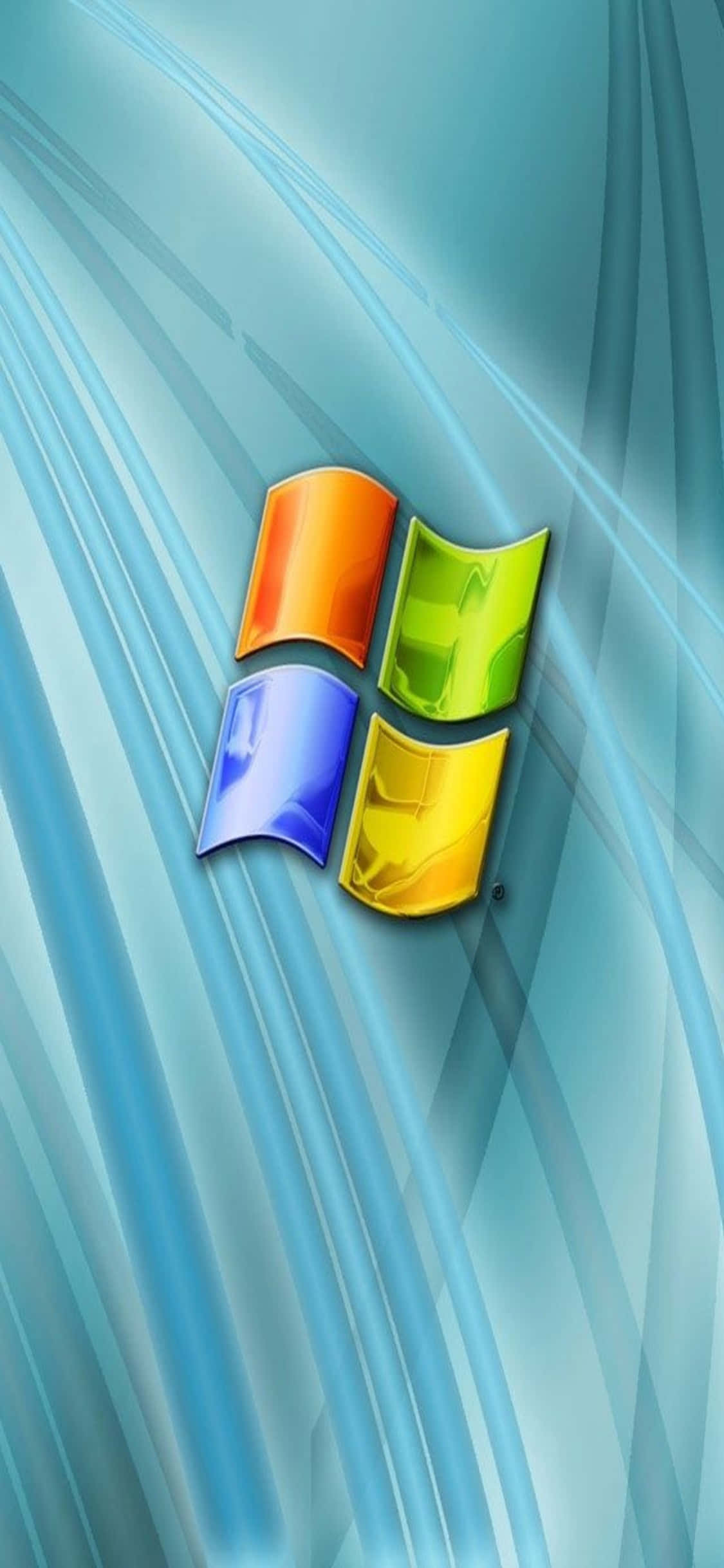 iPhone X Desktop Pc 桌布 壁紙 — Windows 標誌，帶有橙色、綠色、藍色和黃色面板，位於流動的淺藍色抽象背景上。