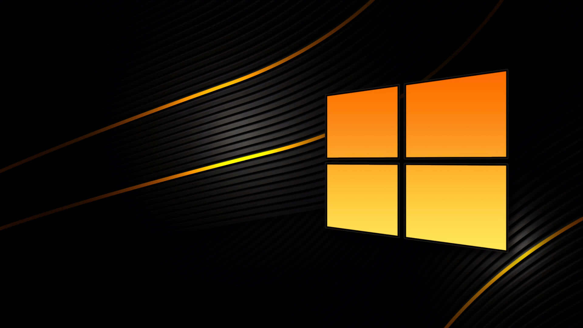 桌布 壁紙 — Windows 標誌在帶有金色曲線的時尚黑色背景上溫暖地發光。