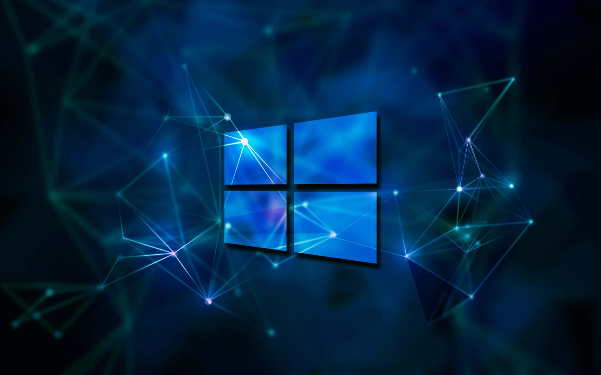 Windows 標誌在深藍色數位背景上帶有發光的網路連接 — Windows 10 GIF 壁紙