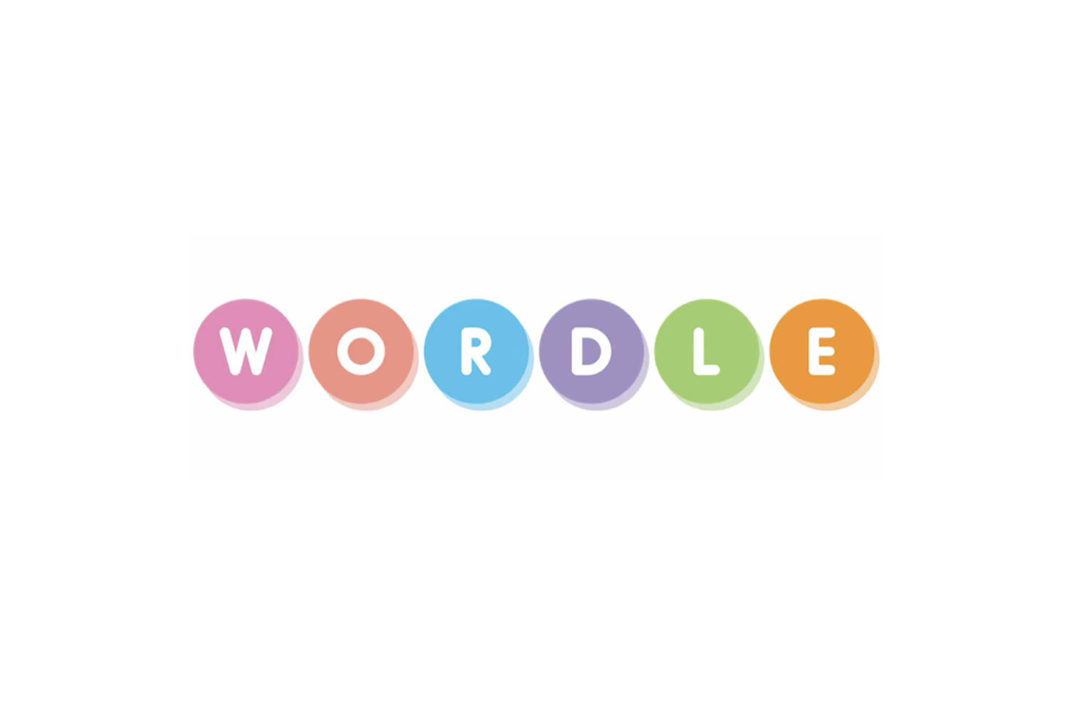 Wordle 桌布 壁紙 — 「WORDLE」這個詞用彩色粉彩圓圈拼寫在純白色背景上。