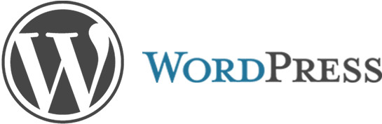 Wordpress Logo 桌布 壁紙 — WordPress 標誌，包含一個灰色圓形「W」圖示，旁邊是藍色和灰色文字組成的「WordPress」字樣。