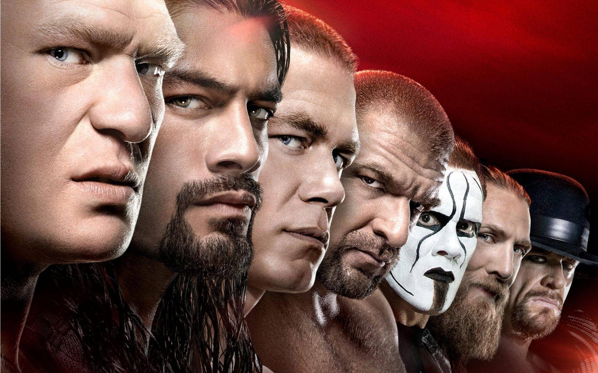 摔角 桌布 壁紙 — WWE 摔角手在火紅背景前擺出激烈表情的戲劇性陣容。