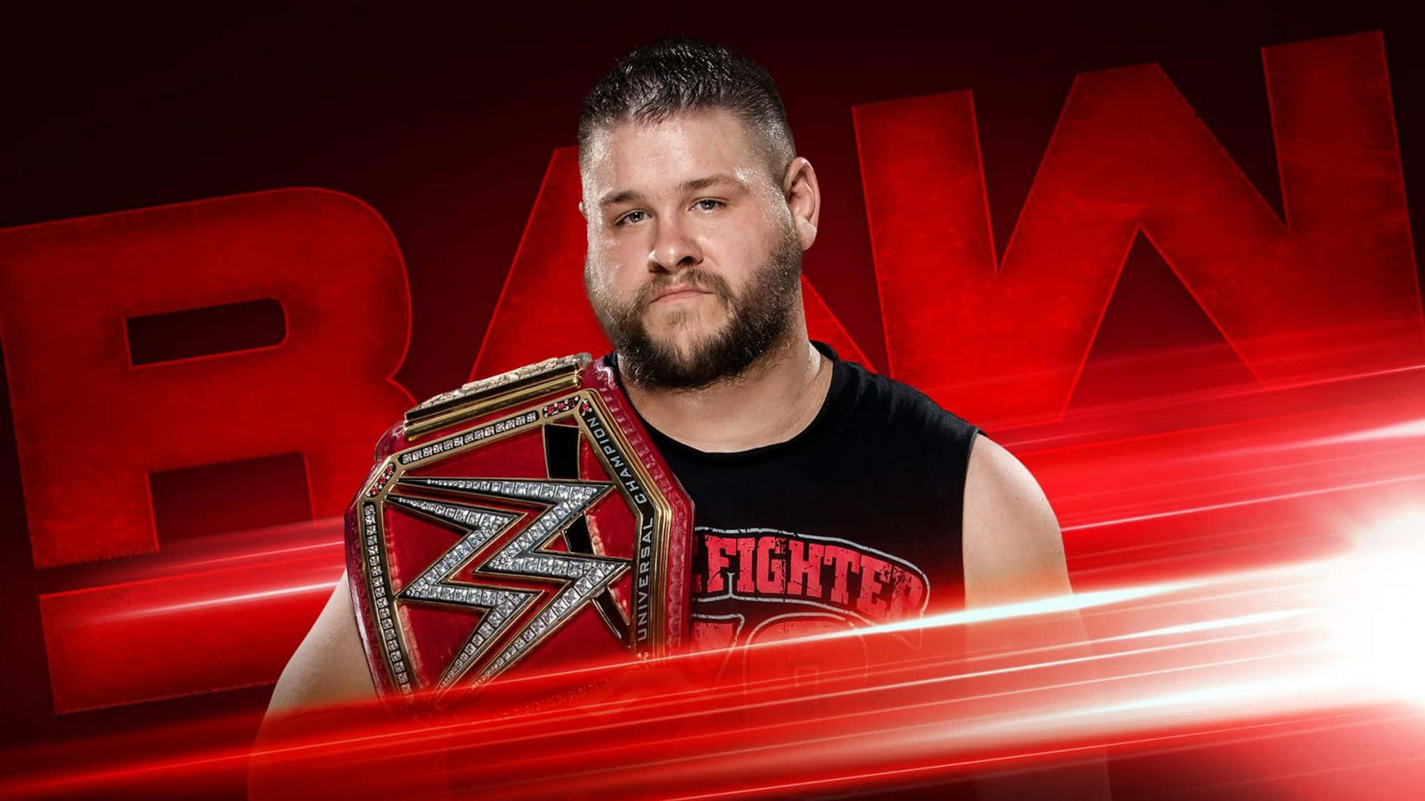 WWE 桌布 壁紙 — WWE 摔角手布朗·斯圖曼在發光的紅色 RAW 背景下，手持冠軍腰帶，眼神專注。