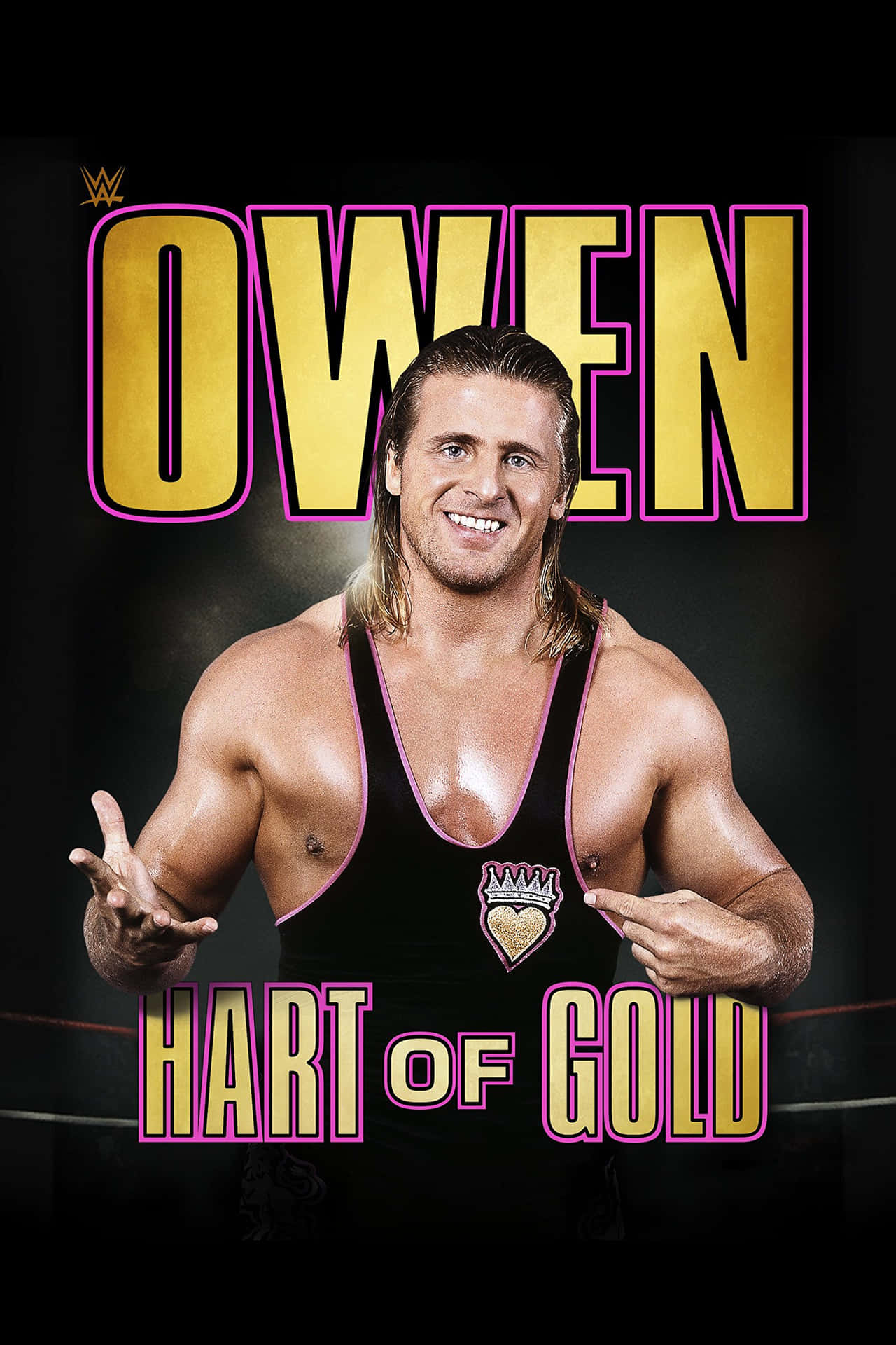 WWE摔角手Owen Hart身穿黑色緊身衣，帶有金色和粉紅色文字 — Jordan clarkson 壁紙