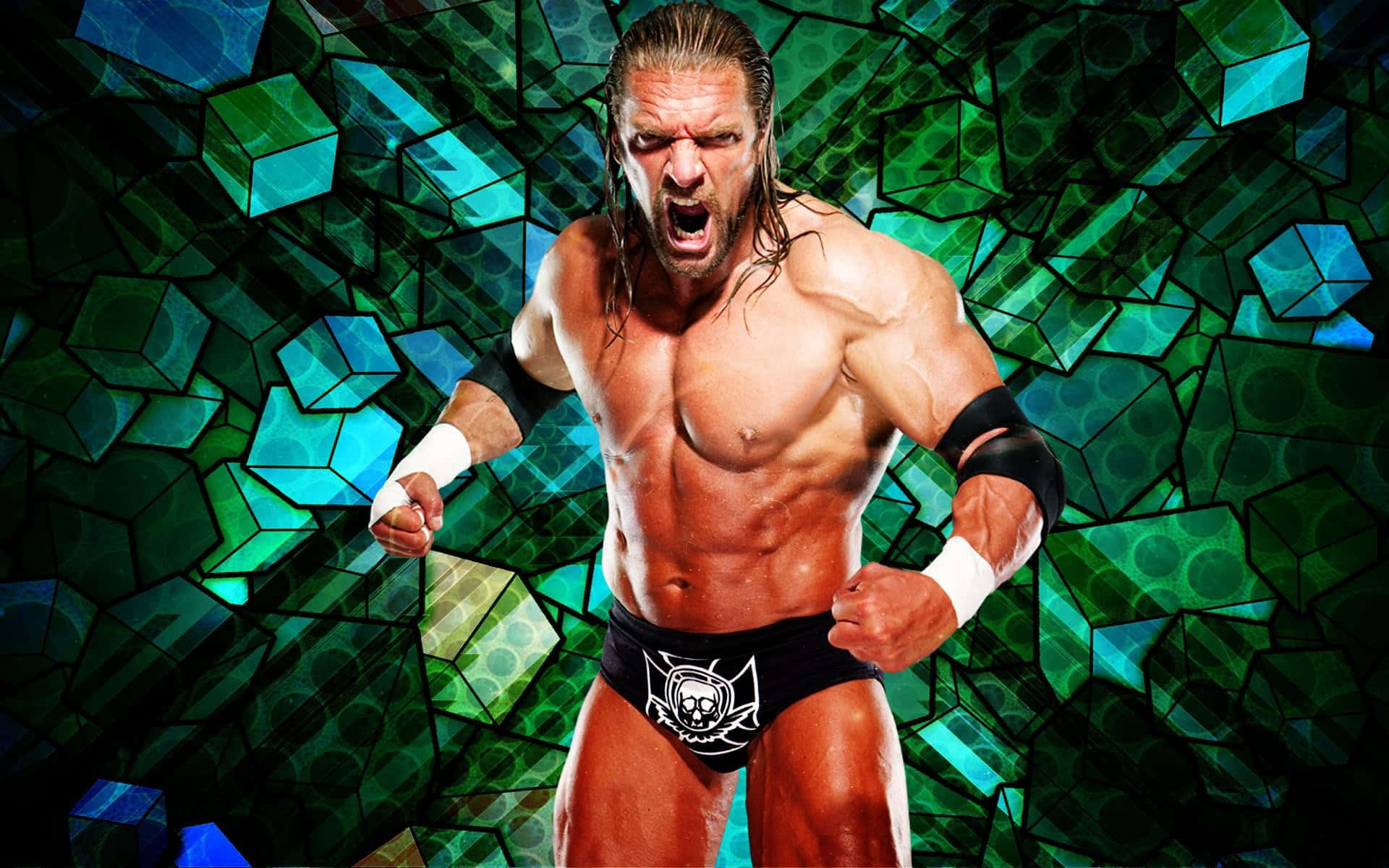 WWE摔角選手站在綠色背景前 壁紙