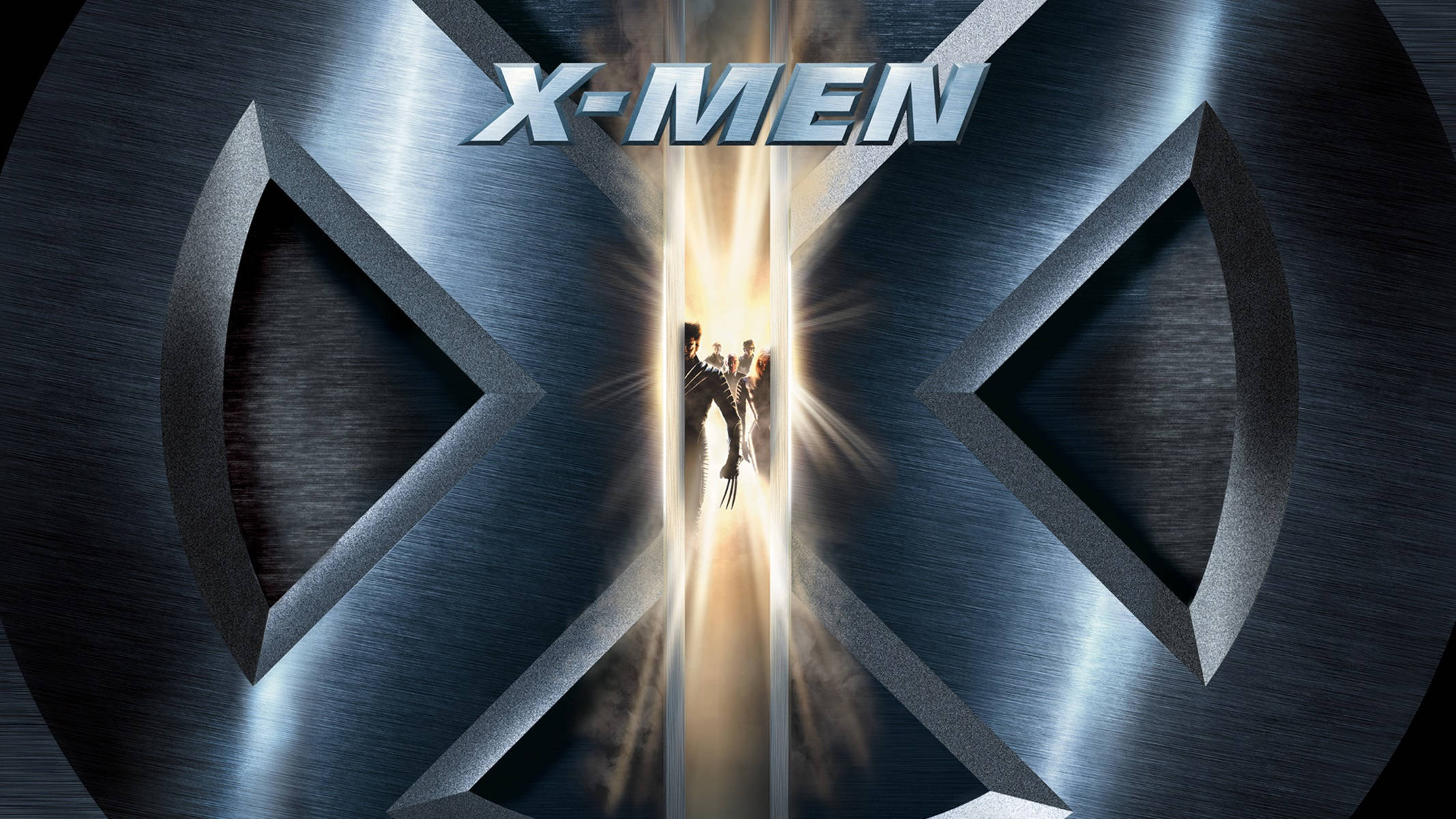 電影動圖 桌布 壁紙 — X-Men 角色在金屬X形傳送門內的發光光束中呈現剪影。