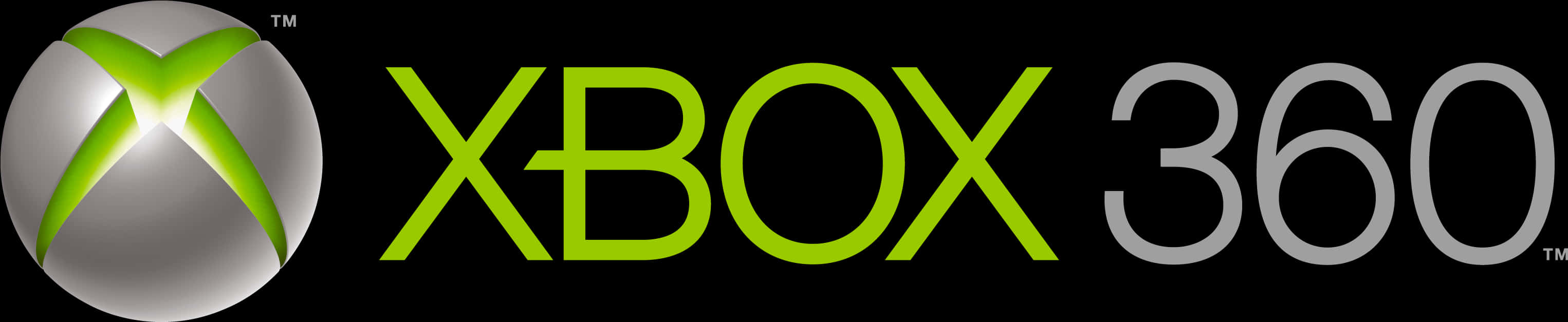 Xbox 桌布 壁紙 — Xbox 360 標誌，銀色球體上帶有綠色 X，背景為黑色。
