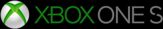 Xbox 桌布 壁紙 — Xbox One S 標誌在黑色背景上，銀色球體上有一個綠色 X 標誌，旁邊有綠色和灰色文字。
