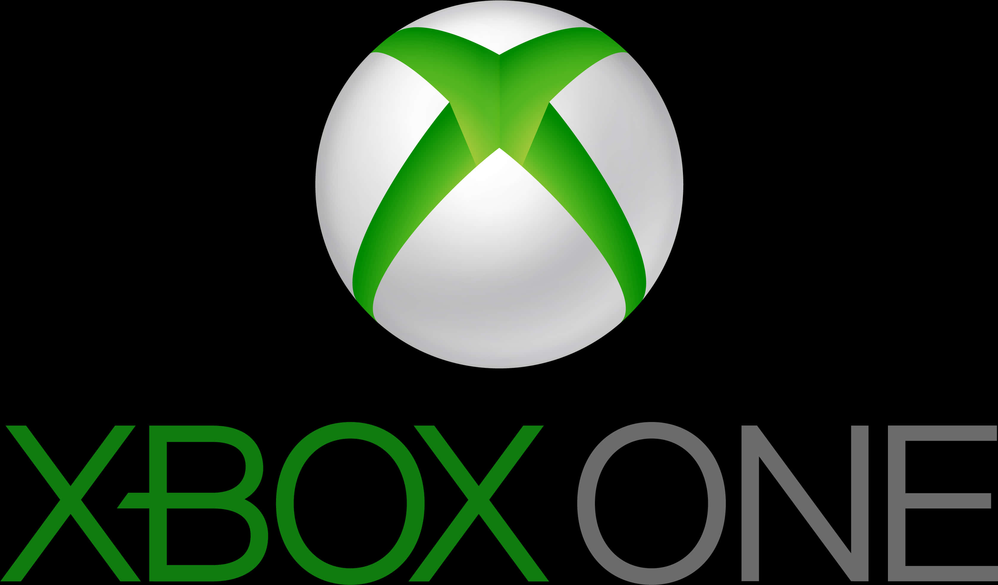 Xbox 桌布 壁紙 — Xbox One 標誌採用亮面白色球體，搭配鮮綠色 X 標誌，置於純黑背景之上。