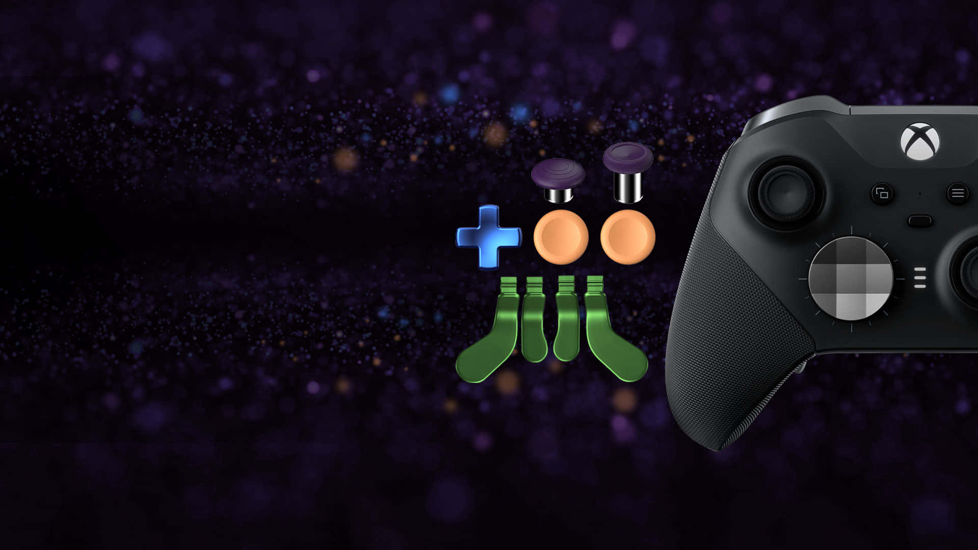 Xbox 控制器搭配紫色背景與幾個圖示 壁紙