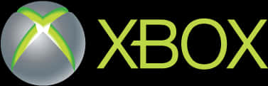 Xbox 桌布 壁紙 — Xbox 標誌在黑色背景上有一個發光的綠色 X 位於金屬球體旁邊，並有粗體綠色文字。