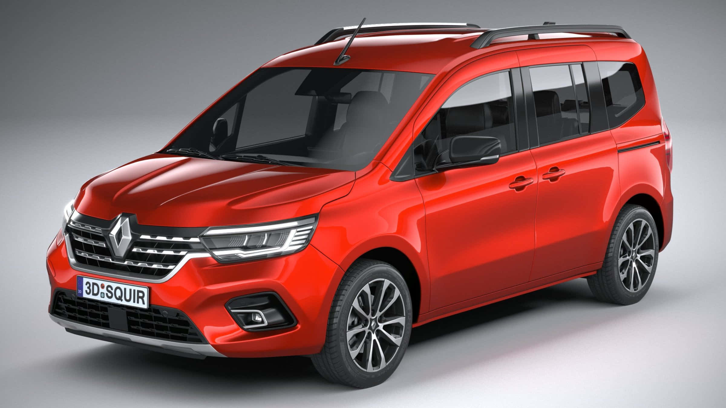 Renault Kangoo 桌布 壁紙 — 一輛鮮紅色的雷諾Espace小型客車，在乾淨的攝影棚環境中展示，擁有時尚現代設計和光澤表面。
