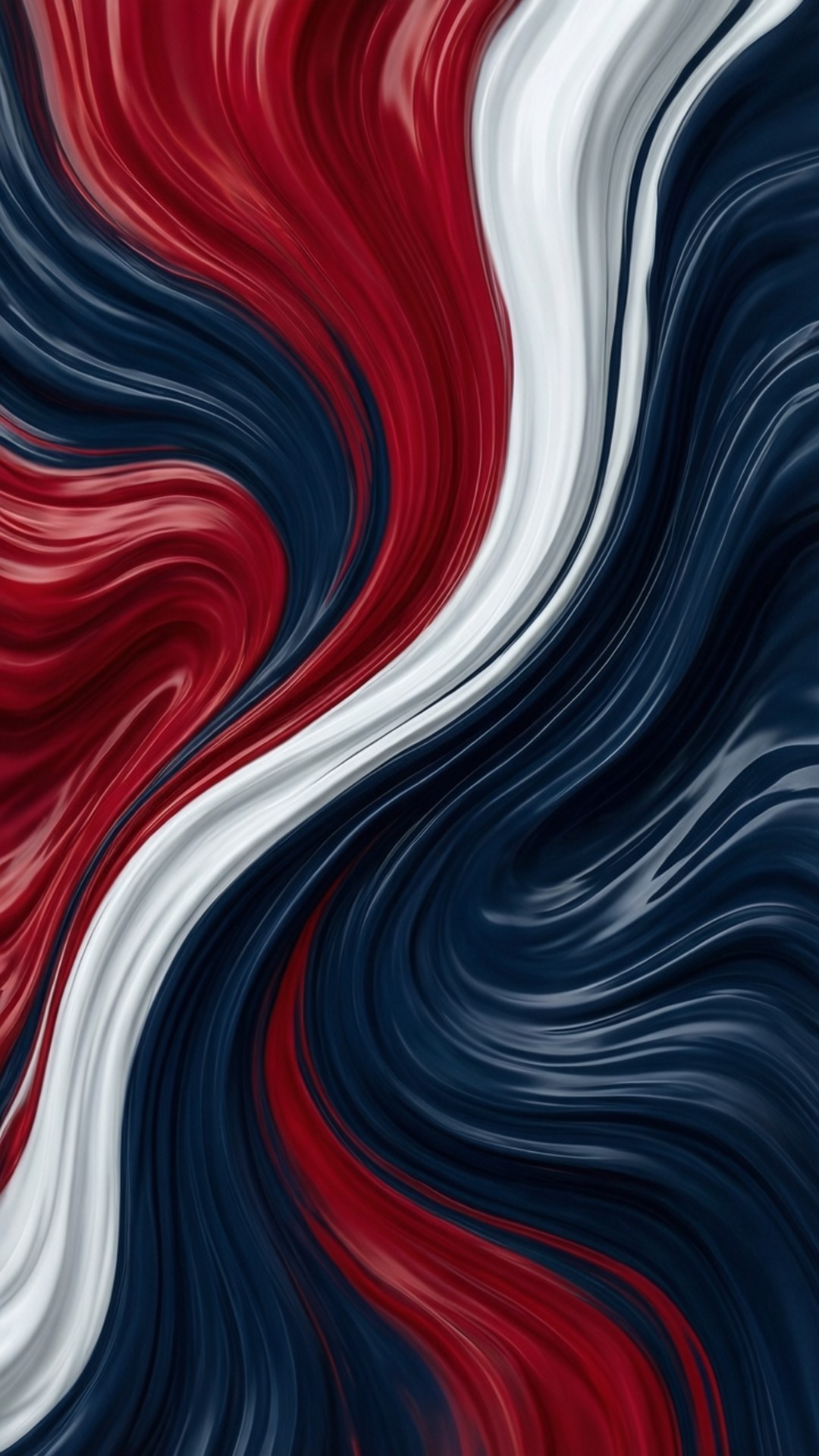 Color Swirl 壁紙 — 鮮豔的紅色、白色和海軍藍色絲帶在框架上動態旋轉，形成光澤的抽象圖案。