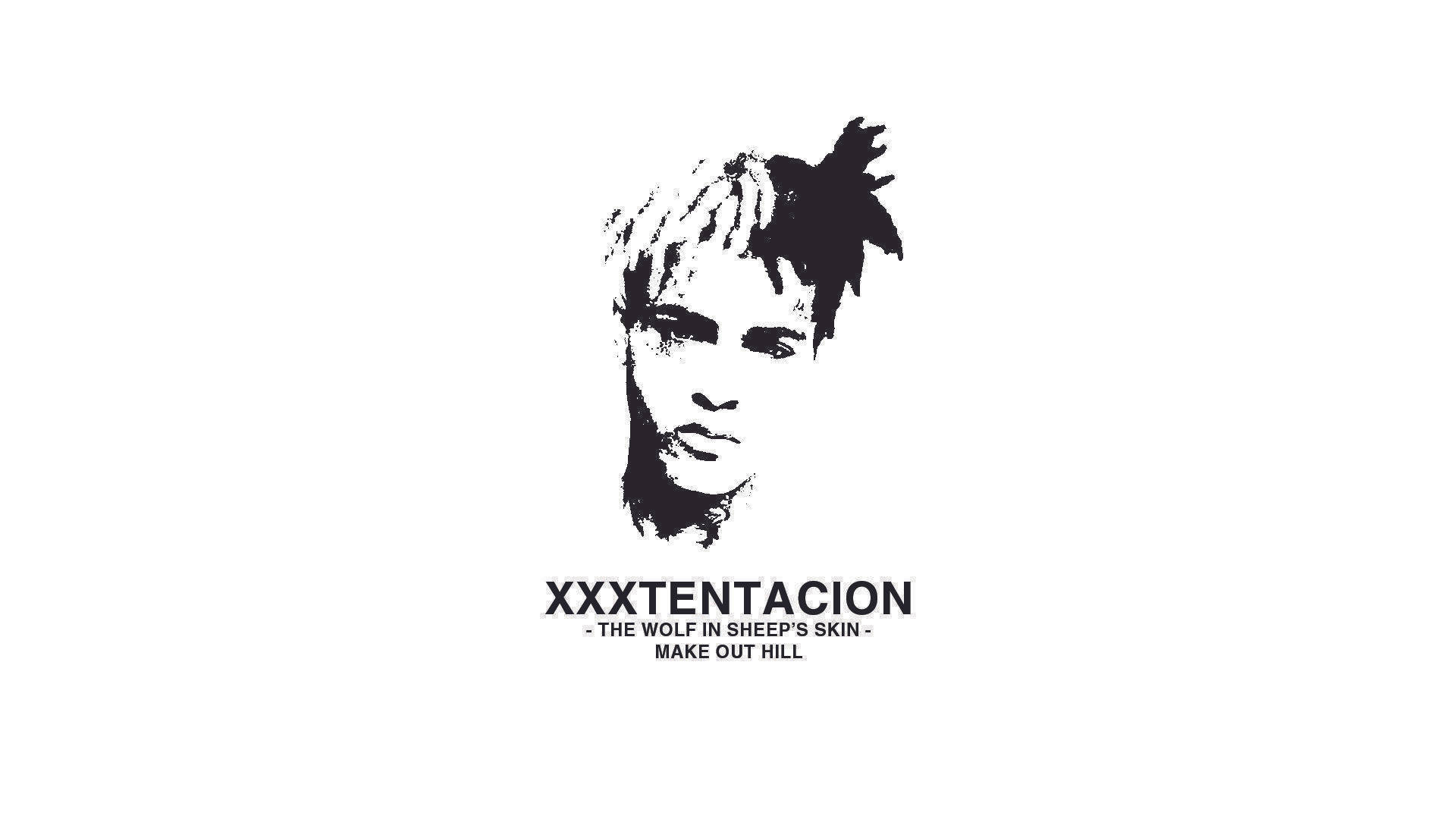 xx 桌布 壁紙 — XXXTENTACION 的鮮明黑白風格肖像，下方有文字，背景為純白色。