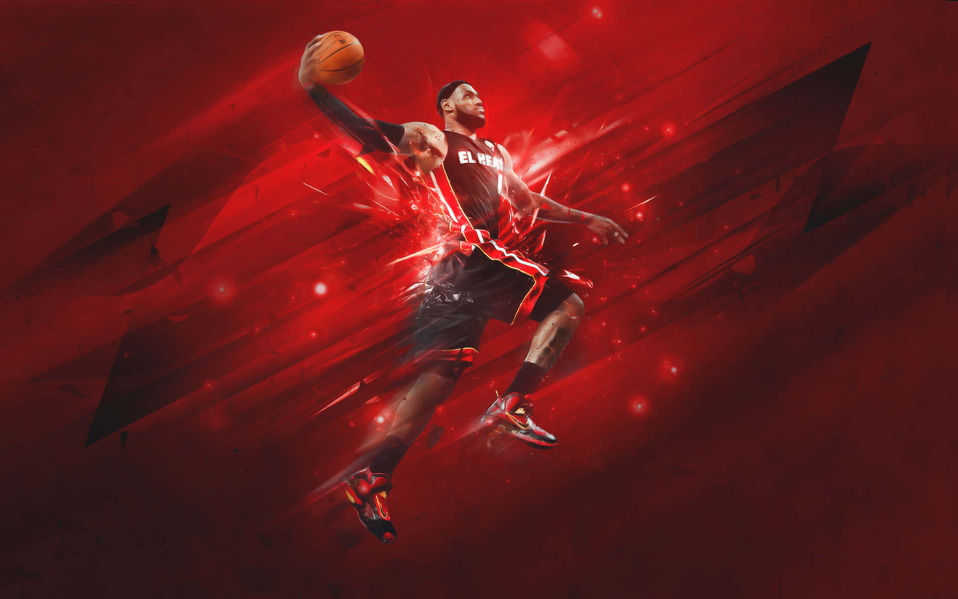 籃球運動員跳起持球，被紅色能量效果包圍。 — NBA 壁紙