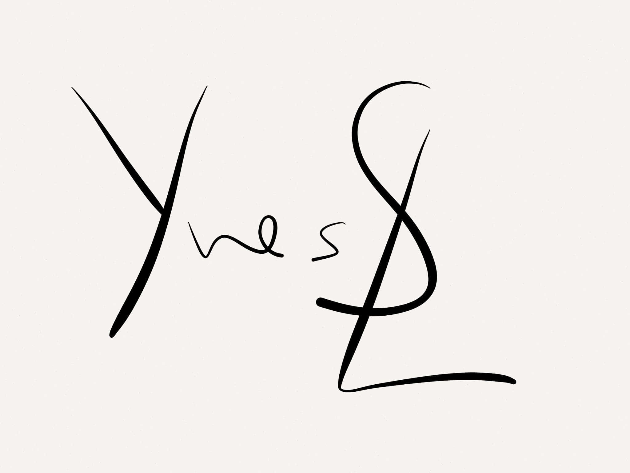 YSL 桌布 壁紙 — 「Yes」一詞以粗體黑色草書寫在柔軟的米色背景上。