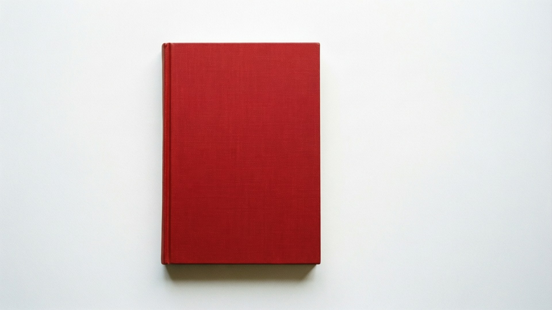 Minimalist Book 壁紙 — 一本紅色精裝書直立於純白表面上，投下柔和陰影。