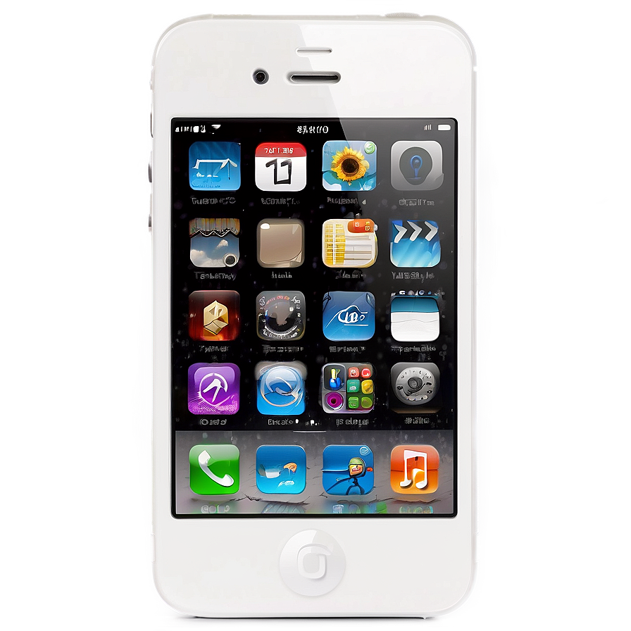 白色 iPhone 4S 顯示主畫面及應用程式圖示 — iPhone 11 壁紙