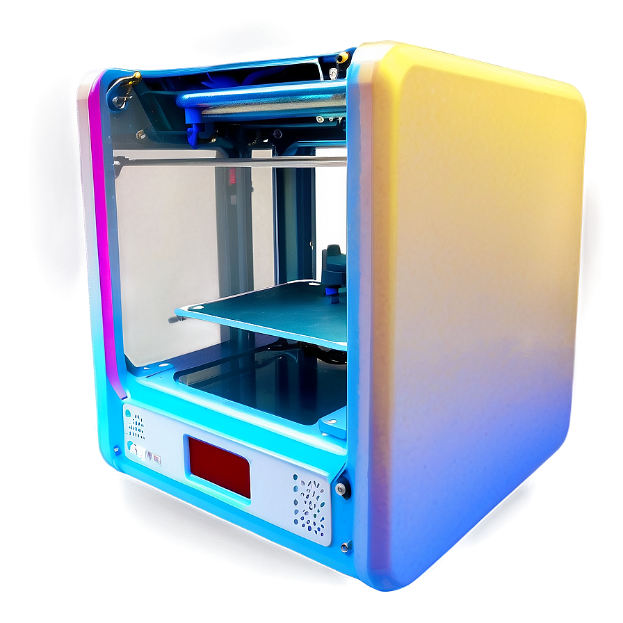 一部帶有發光藍色和紫色燈光的現代3D打印機。 — 3D 壁紙