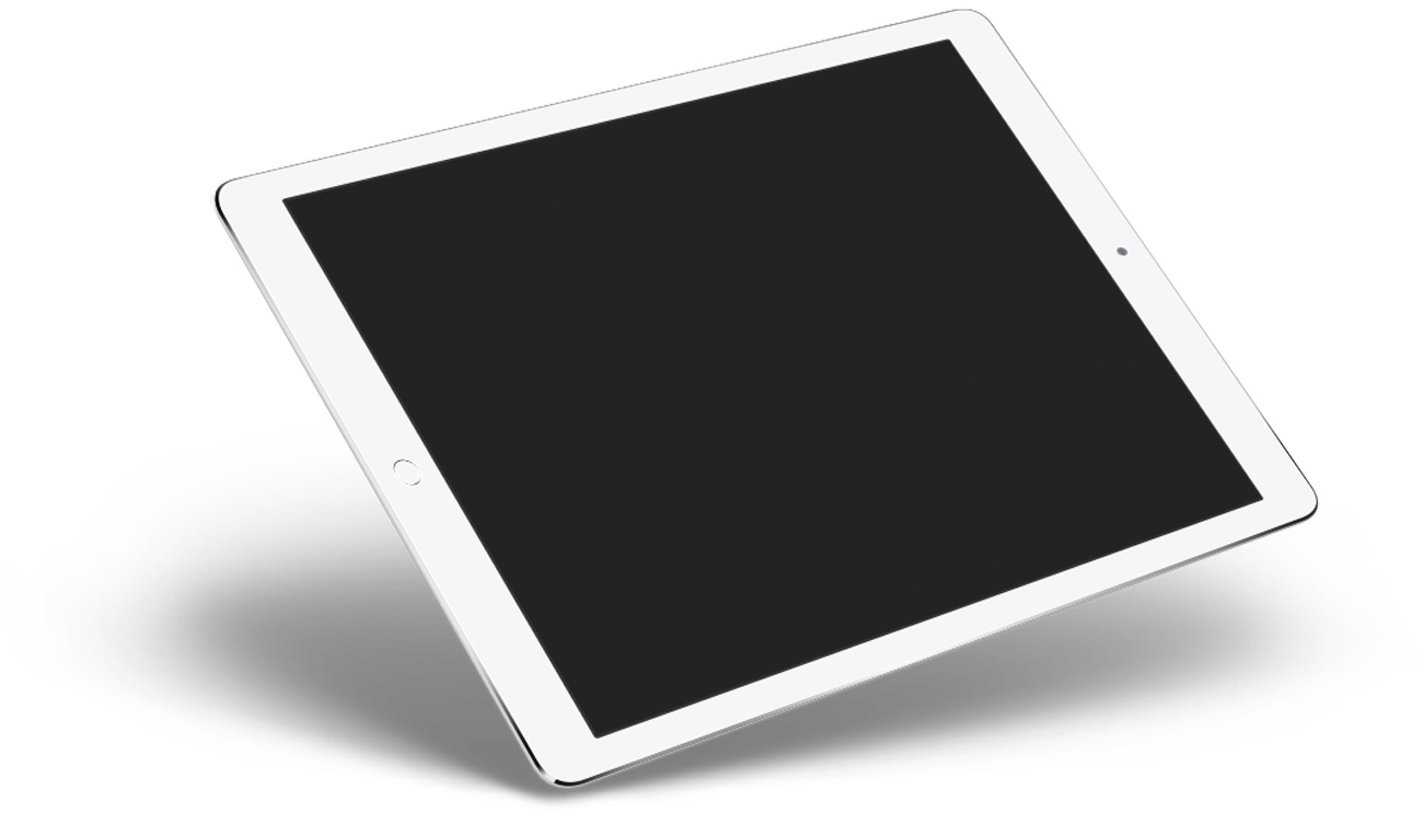 白色平板電腦裝置，黑色螢幕，置於帶白色邊框的黑色背景上。 — iPad 壁紙