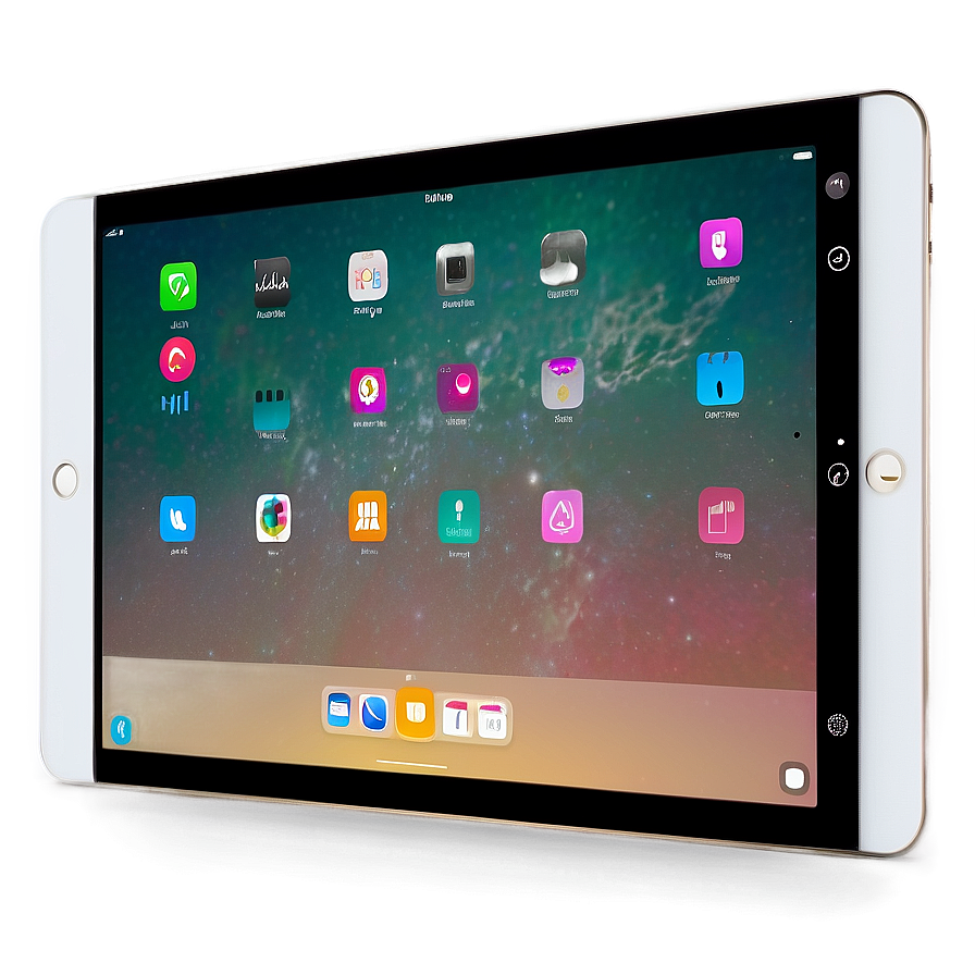 白色平板電腦在宇宙背景上顯示應用程式圖示 — iPad 壁紙