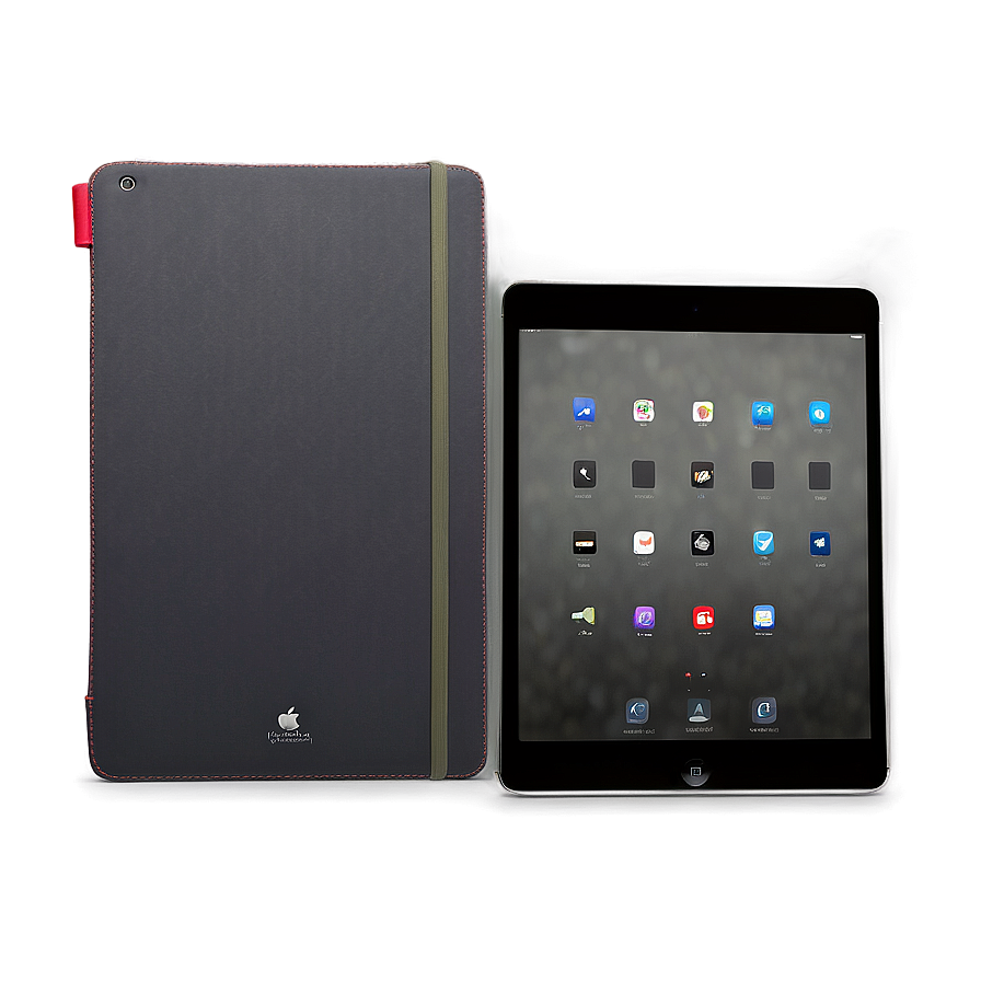 一部打開保護套的黑色iPad，在深色表面上柔和發光。 — iPad 壁紙