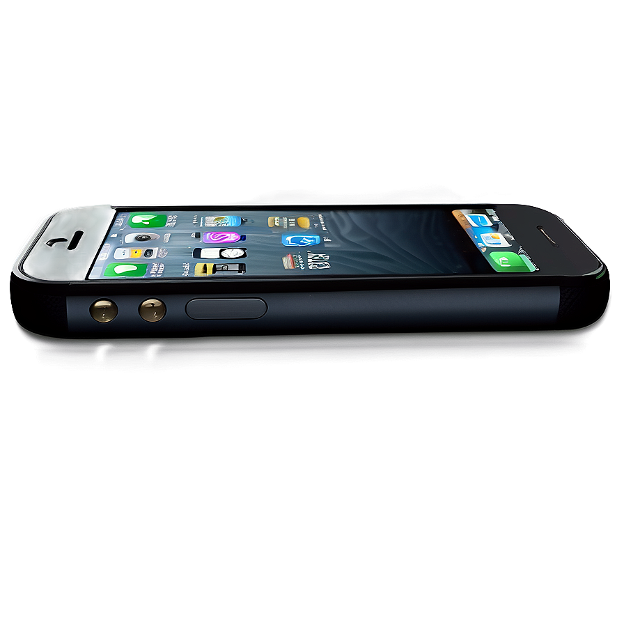 一部螢幕亮著的黑色智慧型手機放置在深色表面上。 — iPhone 11 壁紙