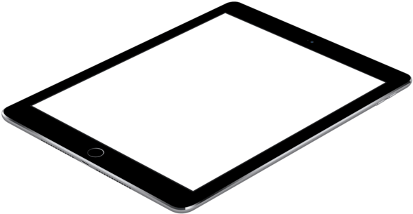 從一個角度觀看的黑色平板電腦，帶有空白白色螢幕。 — iPad 壁紙