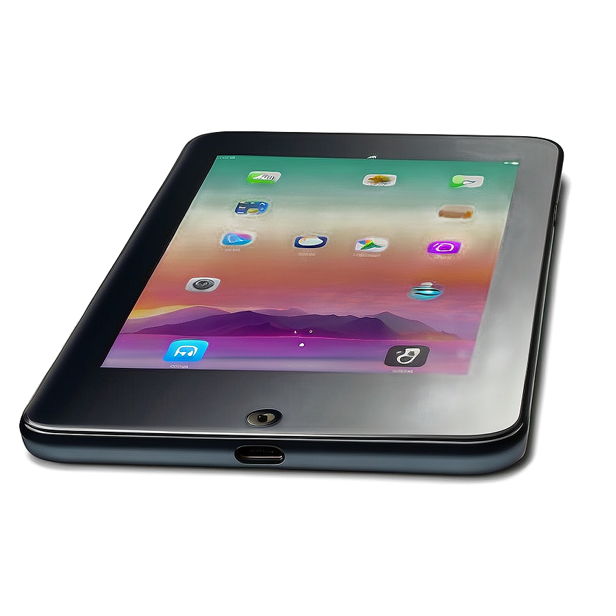一部現代平板電腦顯示色彩繽紛的日落桌布和應用程式圖示。 — iPad 壁紙