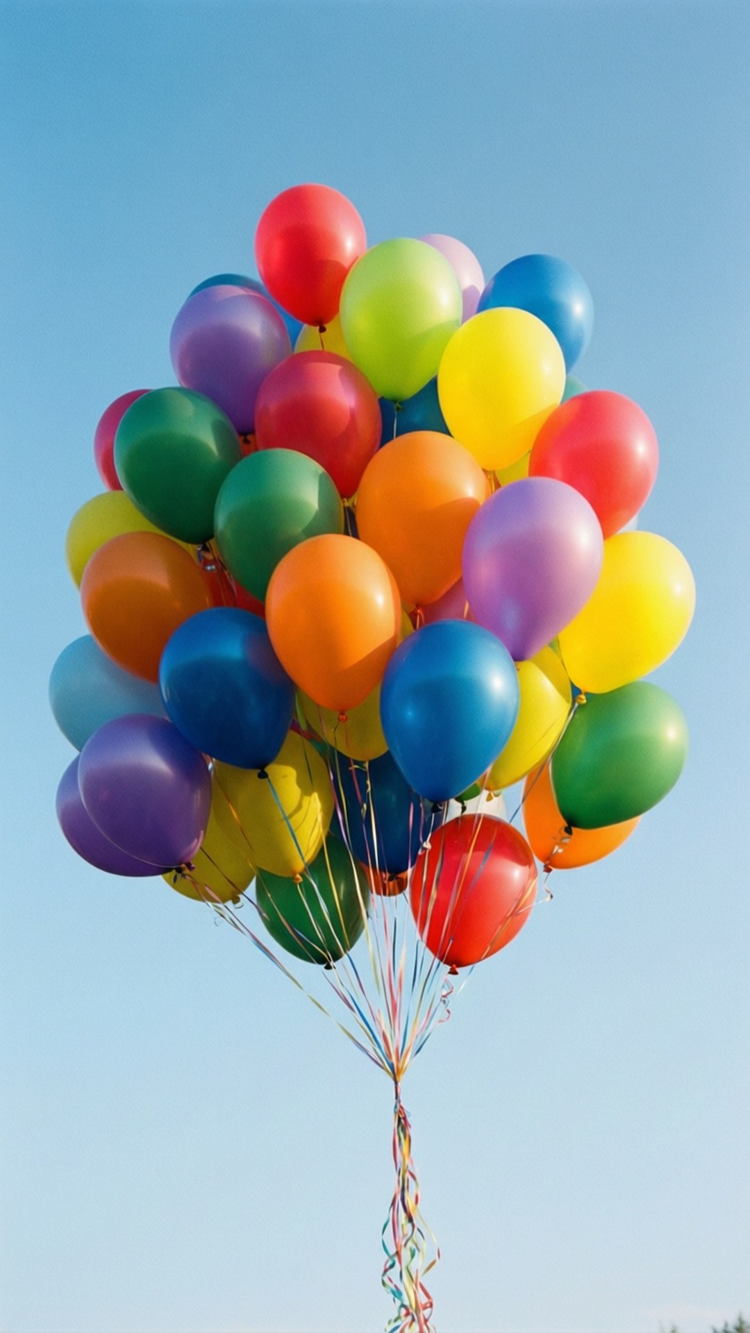 Balloon Friday Joy 壁紙 — 一簇色彩繽紛的氣球在清澈的藍天中向上飄浮。