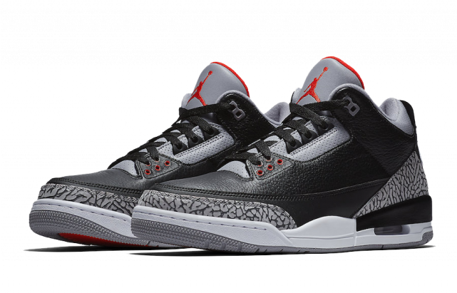 黑灰紅色的 Air Jordan 3 運動鞋，帶有象紋和可見的 Air 緩震。 — Air Jordan 壁紙